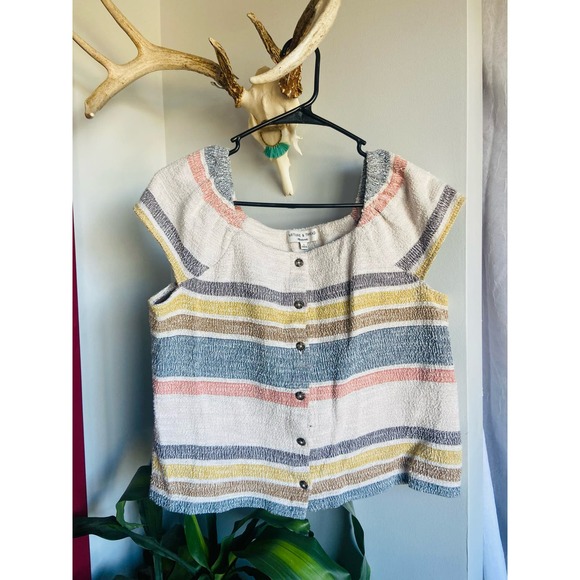 Boho Chic Texture and Thread Large Large Cortton Boxy Tank Striped - Picture 1 of 7